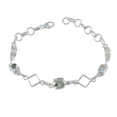 Green Amethyst Waffle Day Dainty Light Green Silver Links Bracelet
