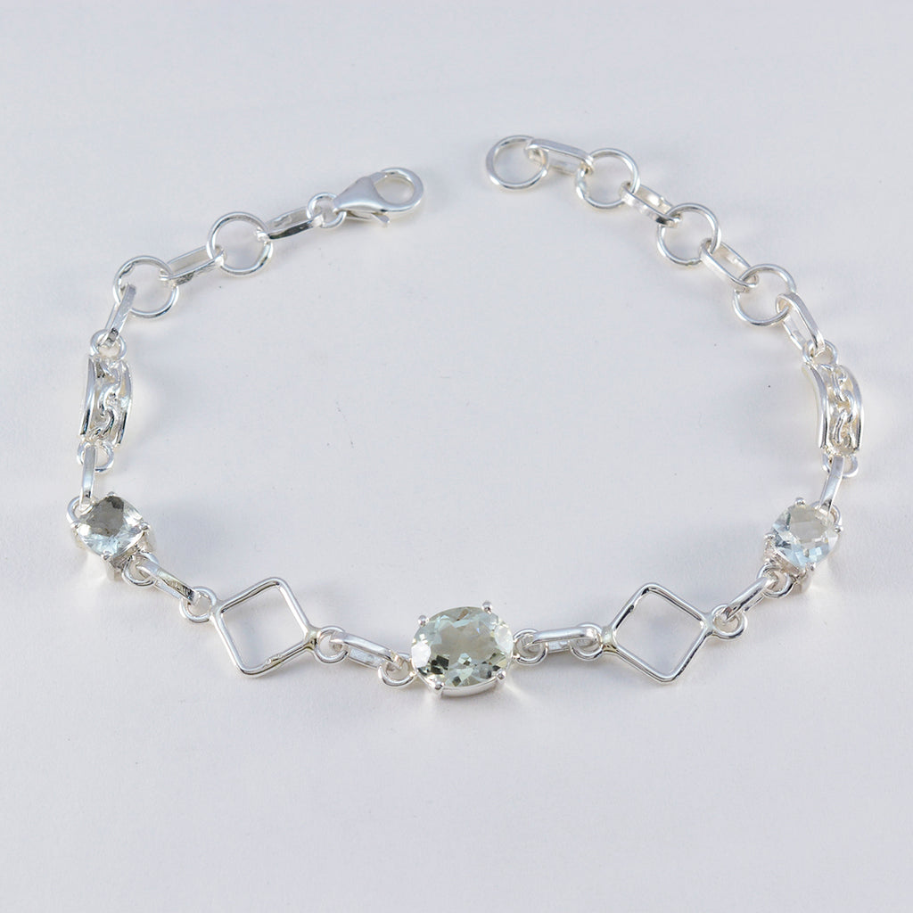 Green Amethyst Waffle Day Dainty Light Green Silver Links Bracelet