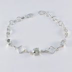 Green Amethyst Waffle Day Dainty Light Green Silver Links Bracelet