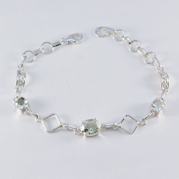 Green Amethyst Waffle Day Dainty Light Green Silver Links Bracelet