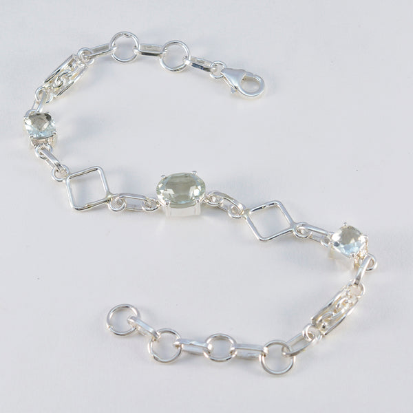 Green Amethyst Waffle Day Dainty Light Green Silver Links Bracelet