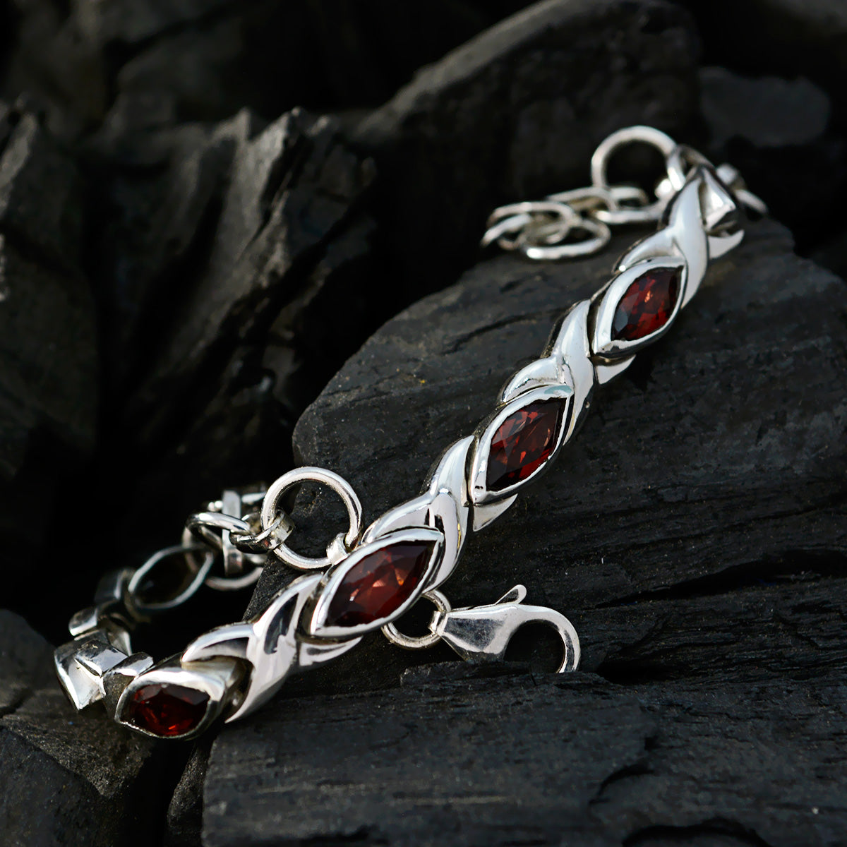 Garnet Yoga Day Slim Red Silver Tennis Bracelet