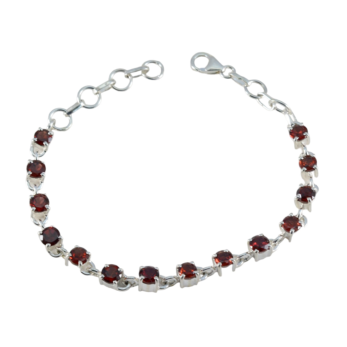 Garnet Labor Day Minimal Red Sterling Silver Links Bracelet