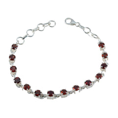 Garnet Labor Day Minimal Red Sterling Silver Links Bracelet
