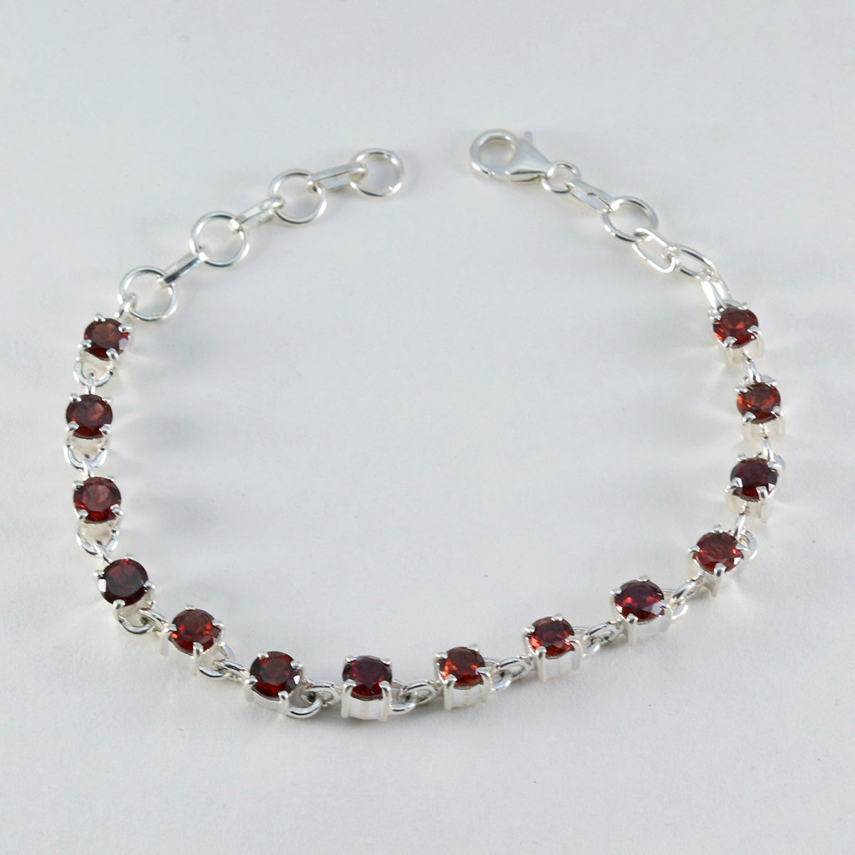 Garnet Labor Day Minimal Red Sterling Silver Links Bracelet