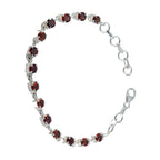 Garnet Labor Day Minimal Red Sterling Silver Links Bracelet