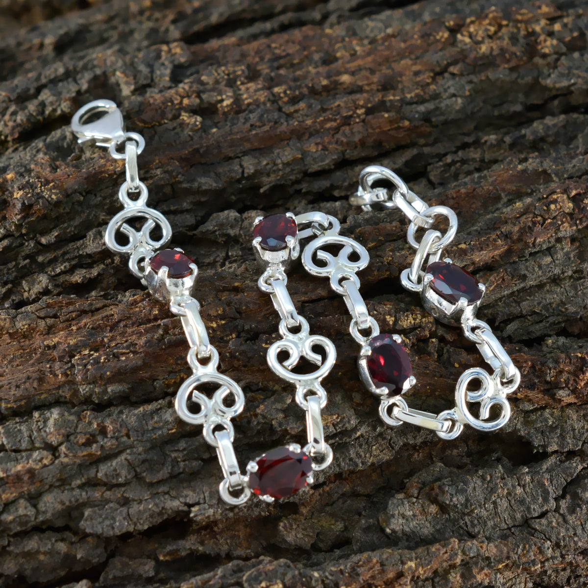 Garnet LGBT History Month Slim Red Silver Links Bracelet