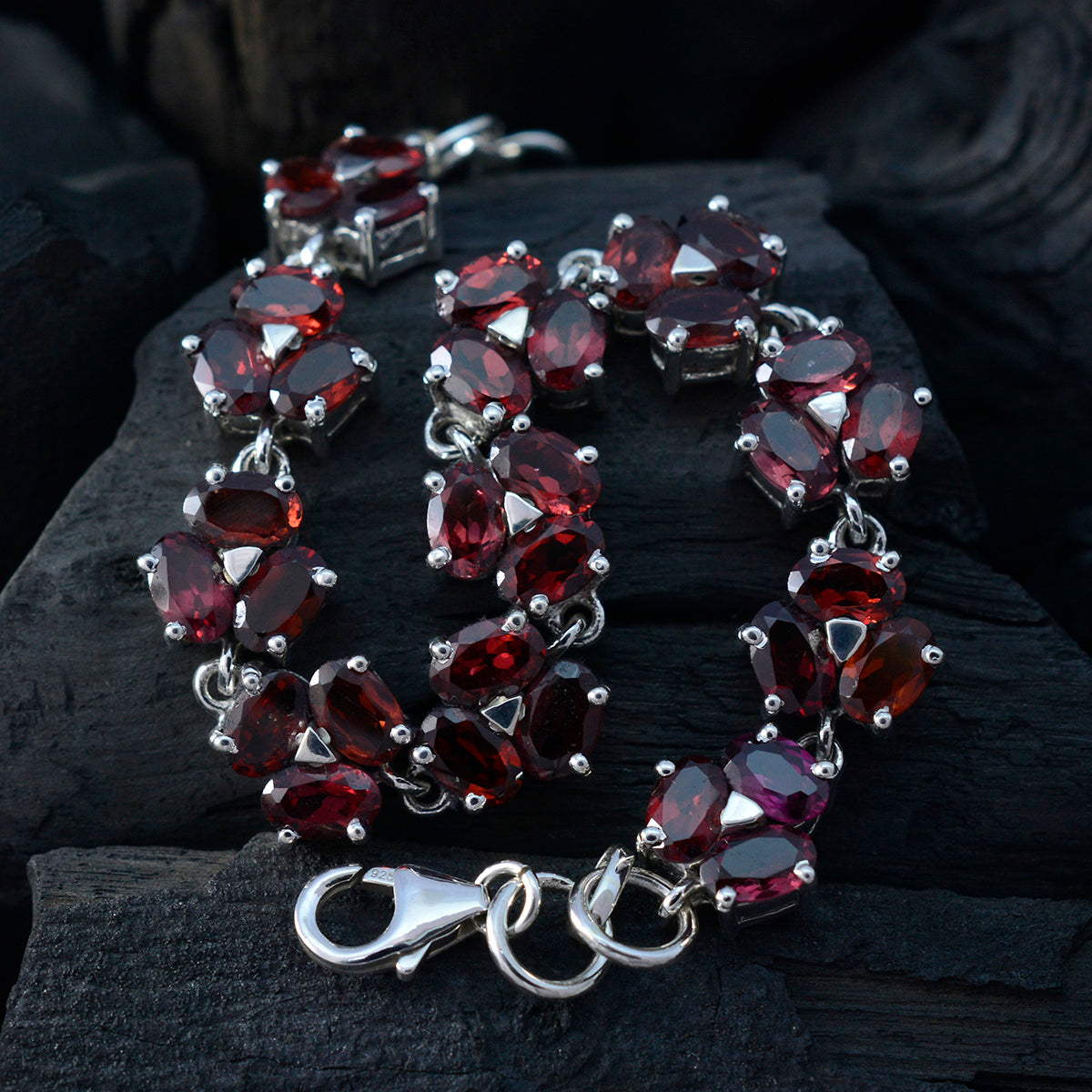 Garnet Longest Day of the Year Classic Red 925 Silver Links Bracelet