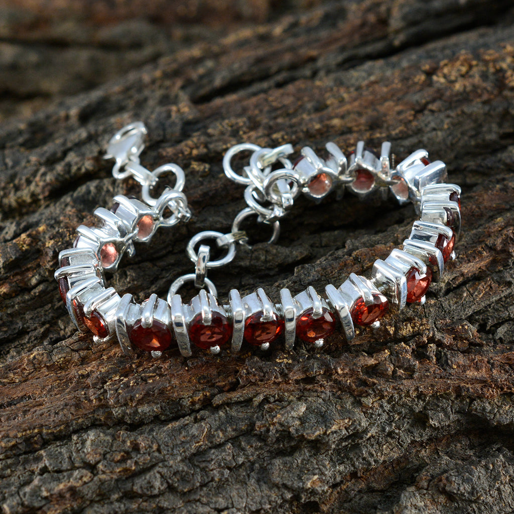 Garnet Luxury Minimal Red Silver Tennis Bracelet
