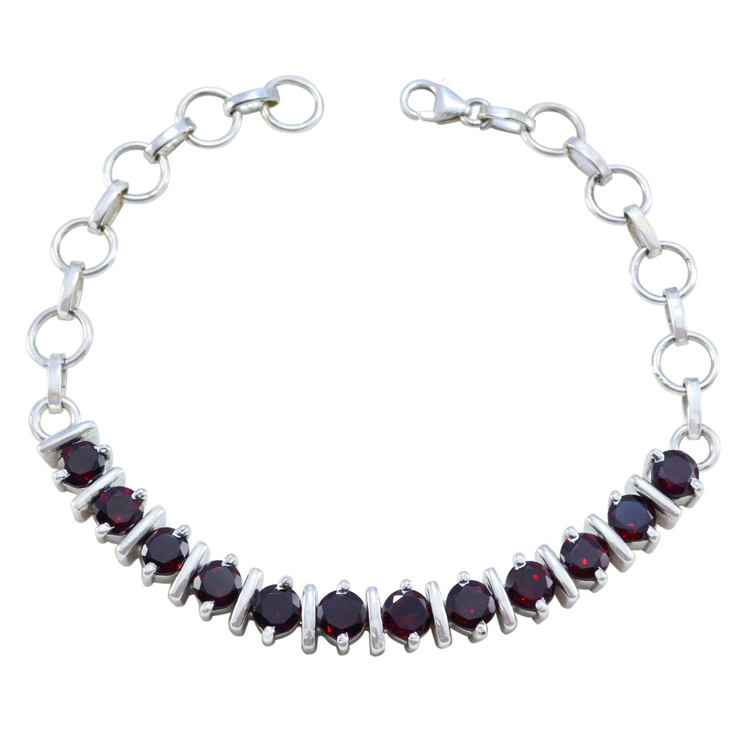 Garnet Mardi Gras/Carnival Minimal Red 925 Silver Tennis Bracelet Image principale du produit
