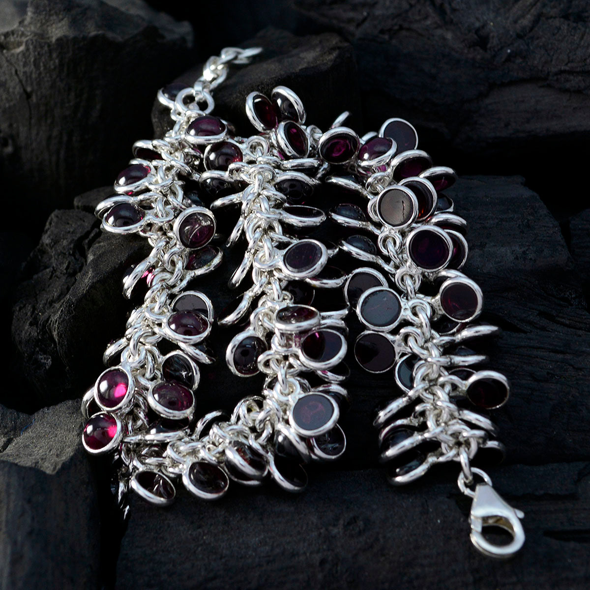 Garnet Meaningful Edgy Red Sterling Silver Links Bracelet
