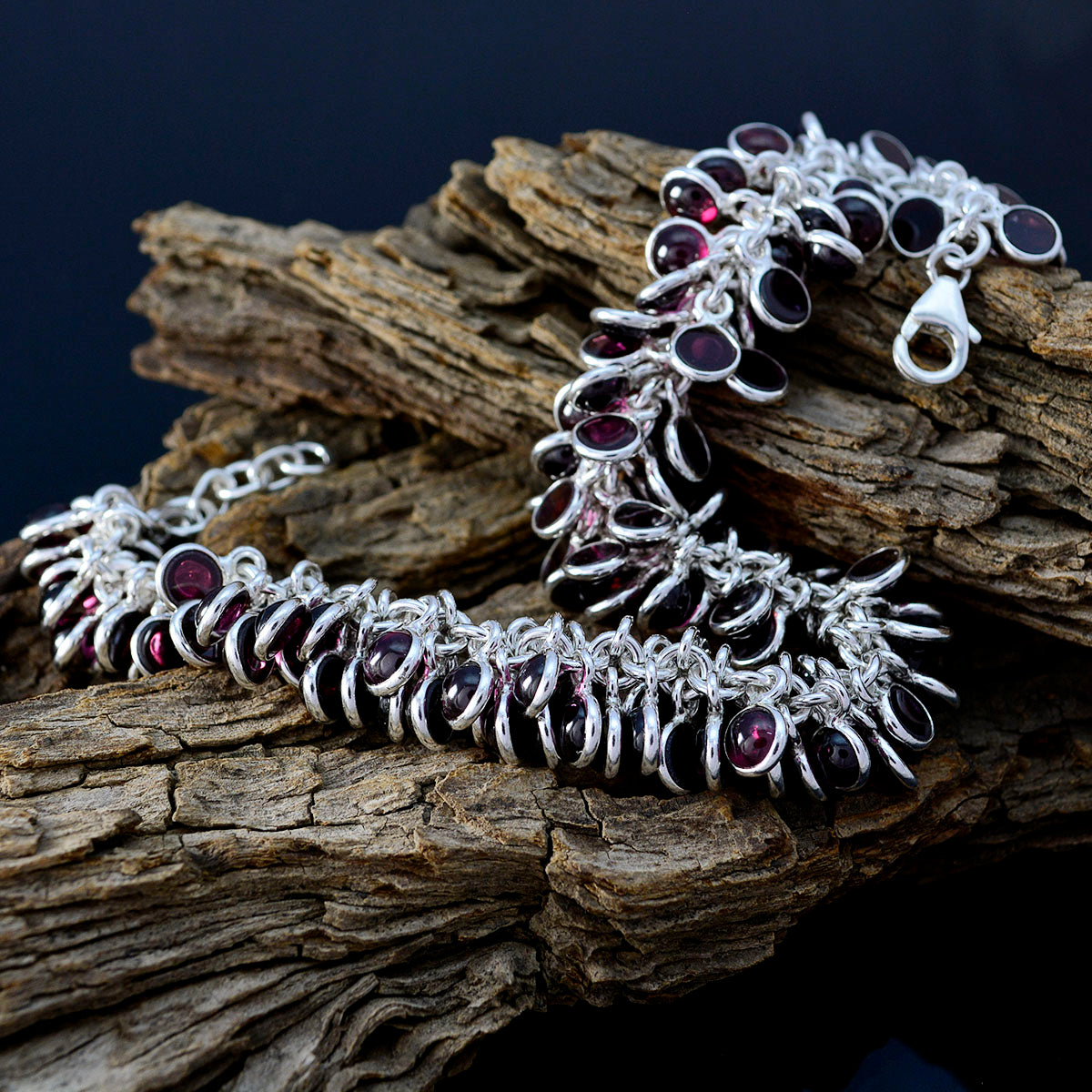 Garnet Meaningful Edgy Red Sterling Silver Links Bracelet