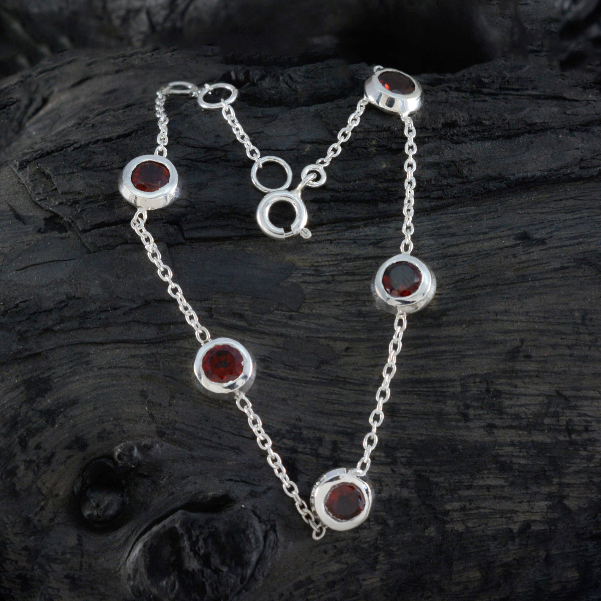 Garnet Melbourne Cup Minimalist Red 925 Silver Chain Bracelet