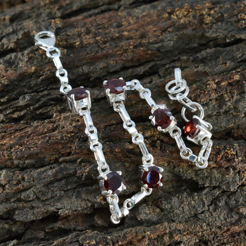 Garnet Memorial Whisper-thin Red Silver Links Bracelet