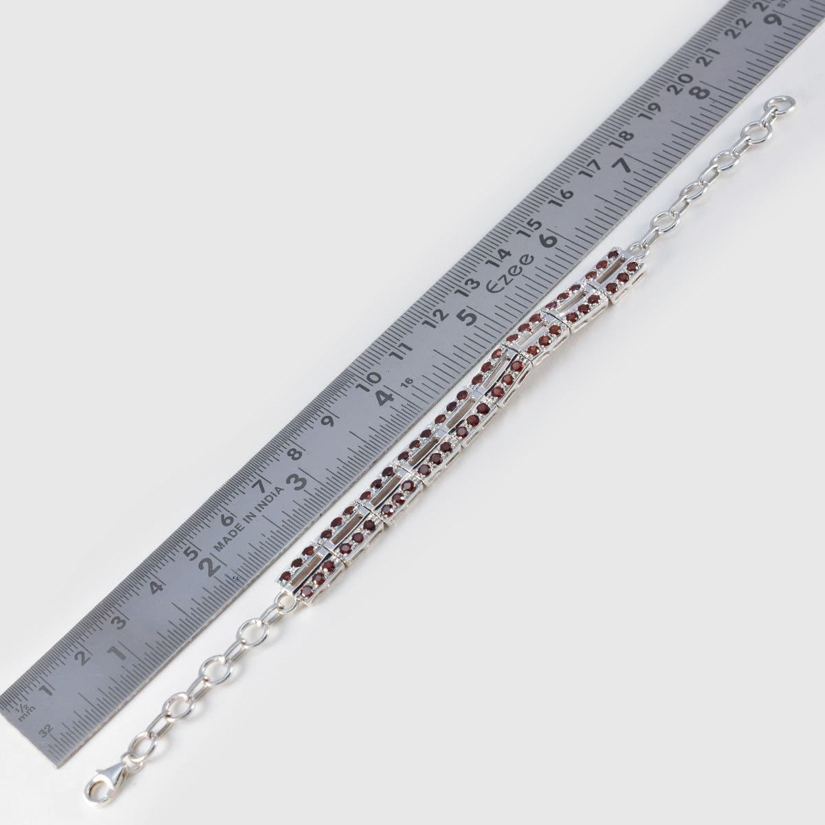 Riyo Gorgeous 925 Sterling Silver Bracelet For Women Garnet Bracelet Prong Setting Bracelet with Fish Hook Link Bracelet L Size 6-8.5 Inch.