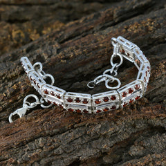 Riyo Gorgeous 925 Sterling Silver Bracelet For Women Garnet Bracelet Prong Setting Bracelet with Fish Hook Link Bracelet L Size 6-8.5 Inch.