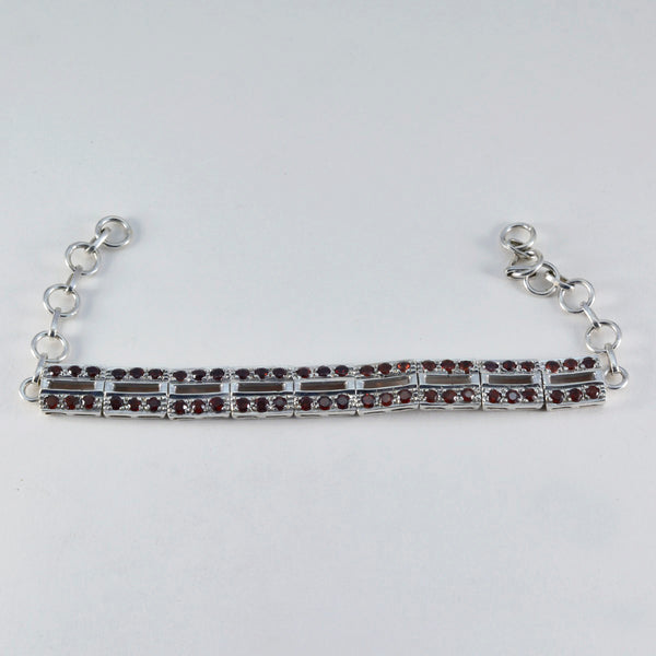 Riyo Wunderschönes 925er-Sterlingsilber-Armband für Damen, Granat-Armband, Krappenfassung, Armband mit Fischhaken-Gliederarmband, Größe L: 15,2–21,6 cm.