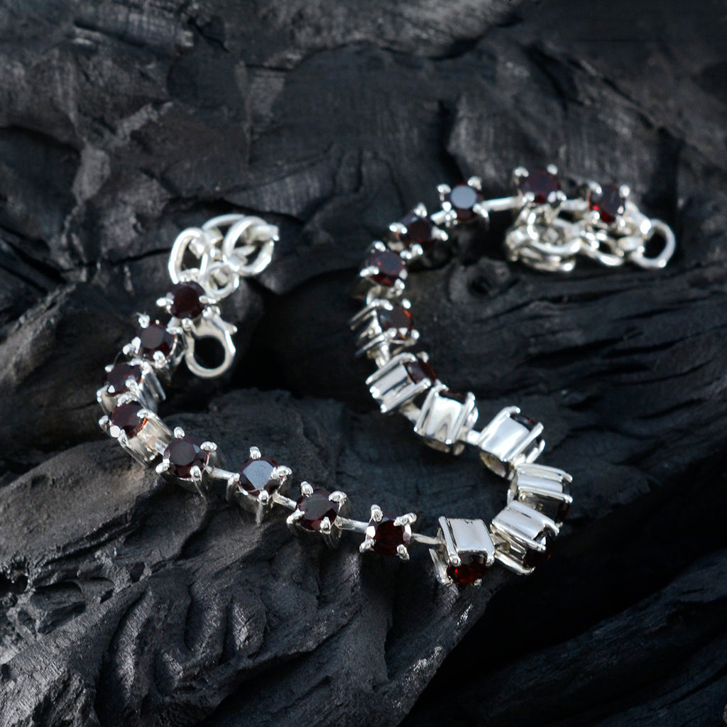 Garnet Midsummer’s Day Minimal Red Silver Tennis Bracelet