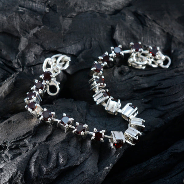 Garnet Midsummer’s Day Minimal Red Silver Tennis Bracelet