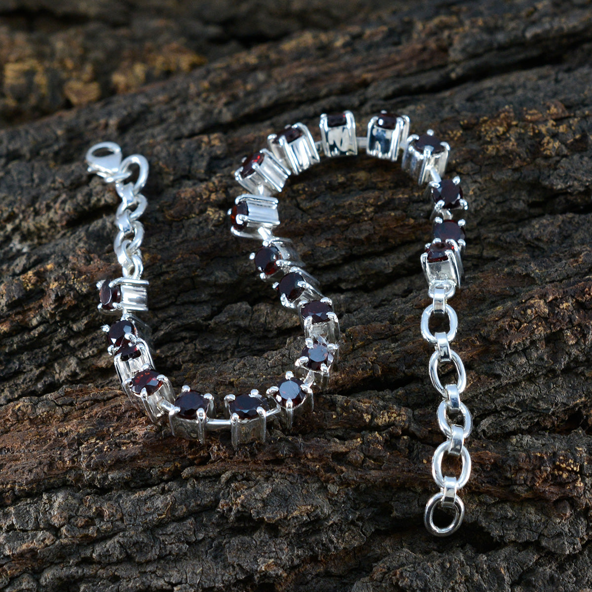 Garnet Midsummer’s Day Minimal Red Silver Tennis Bracelet