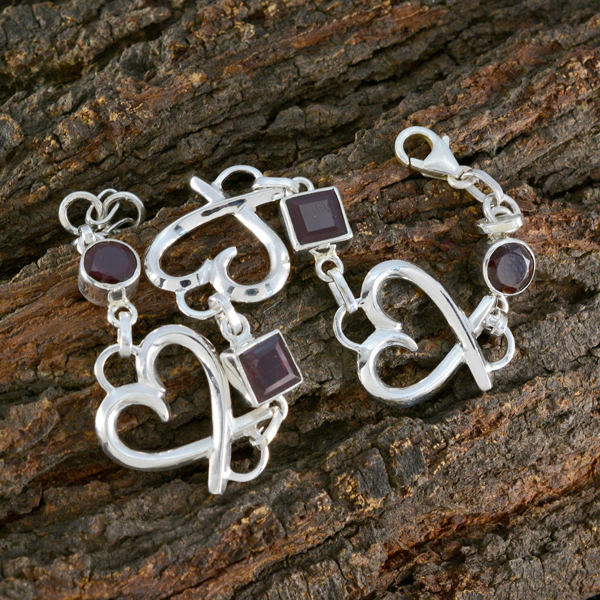 Garnet Mother’s Day Tiny Red Sterling Silver Links Bracelet