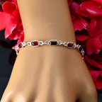 Garnet Mother's Day Elegant Red 925 Silver Links Bracelet