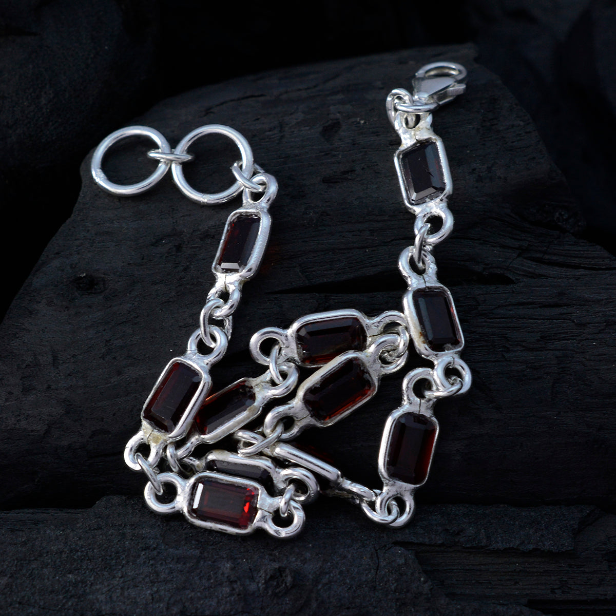 Garnet Mother's Day Elegant Red 925 Silver Links Bracelet