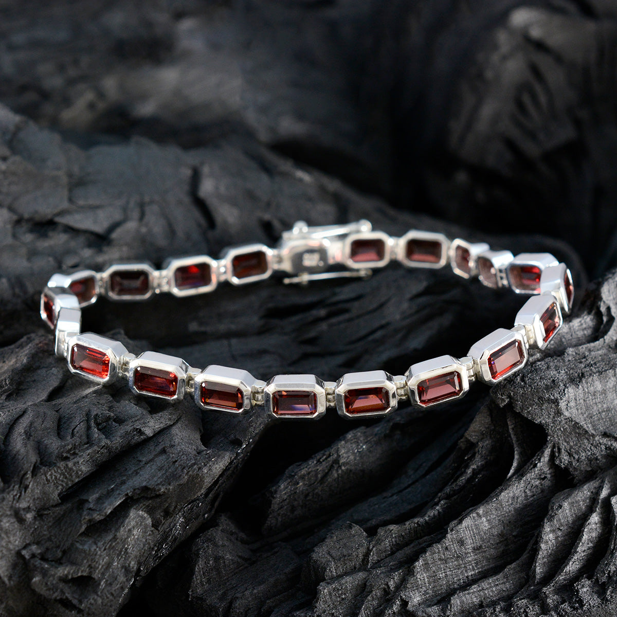 Garnet Movember Minimal Red Silver Tennis Bracelet