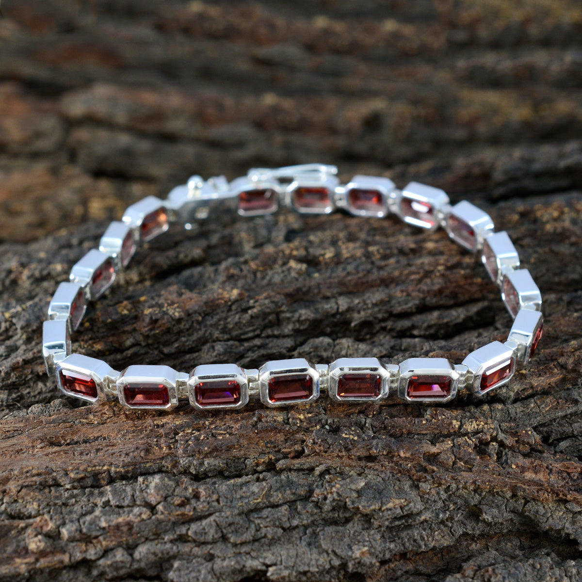 Garnet Movember Minimal Red Silver Tennis Bracelet