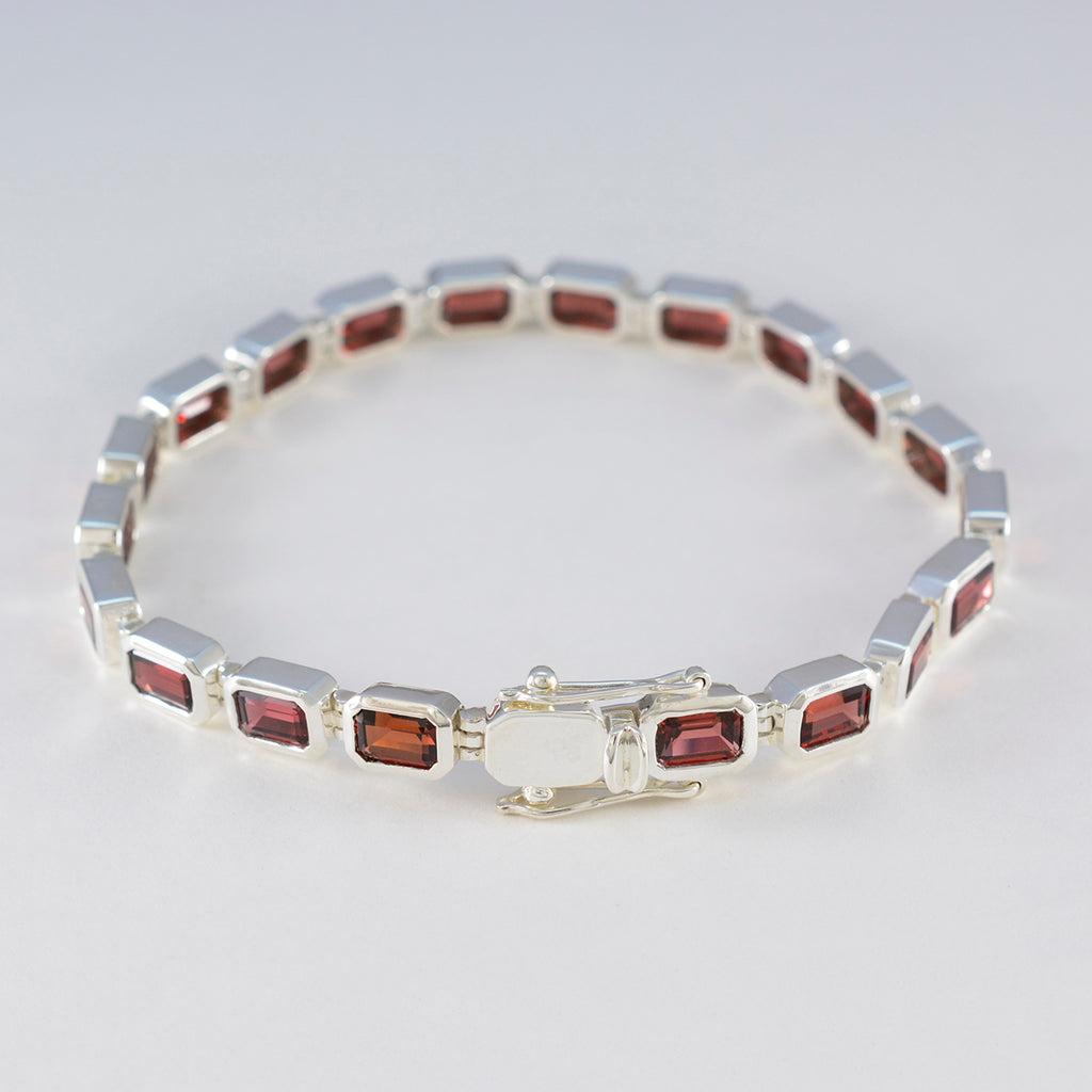 Garnet Movember Minimal Red Silver Tennis Bracelet