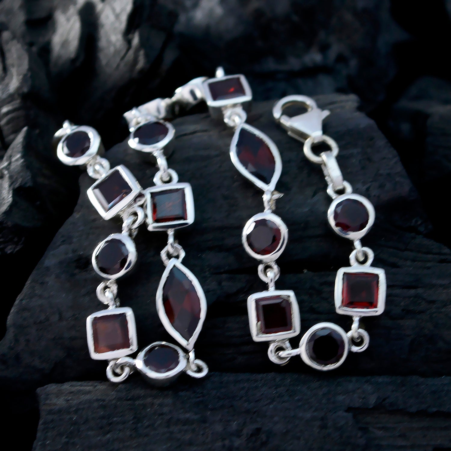 Garnet New Year's Eve Featherlight Red 92.5 Silver Links Bracelet