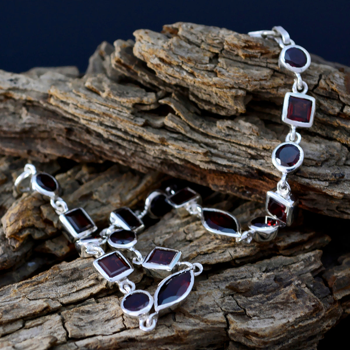 Granaat New Year's Eve Featherlight Red 92,5 Zilveren Schakelarmband Secundaire afbeelding