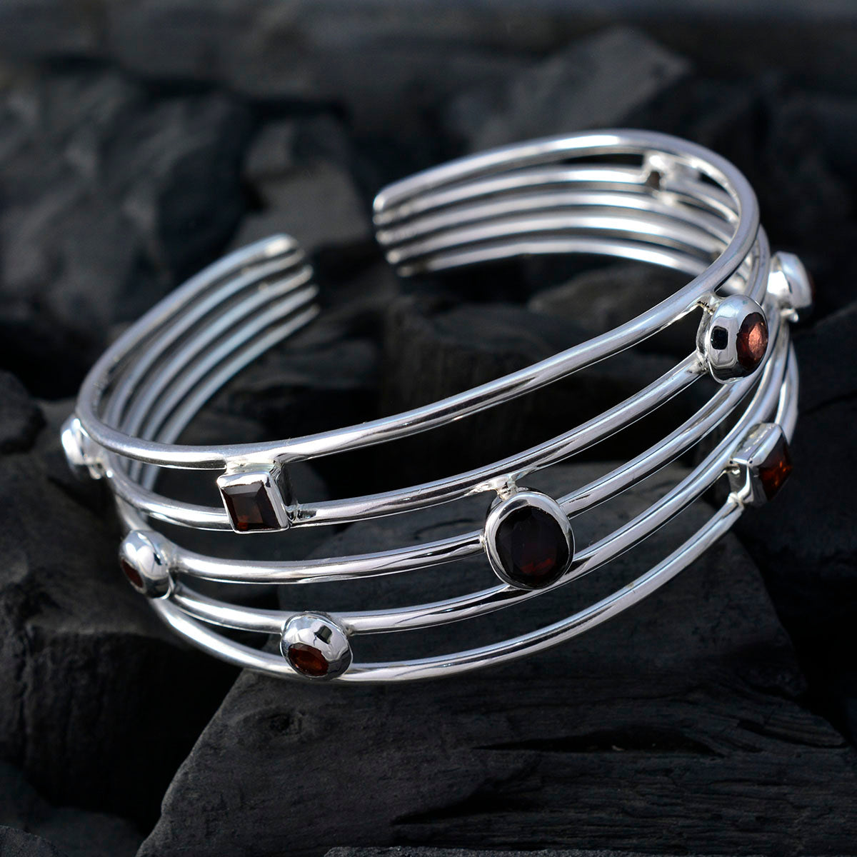 Garnet Notting Hill Carnival Essential Red Silver Cuff Bracelet