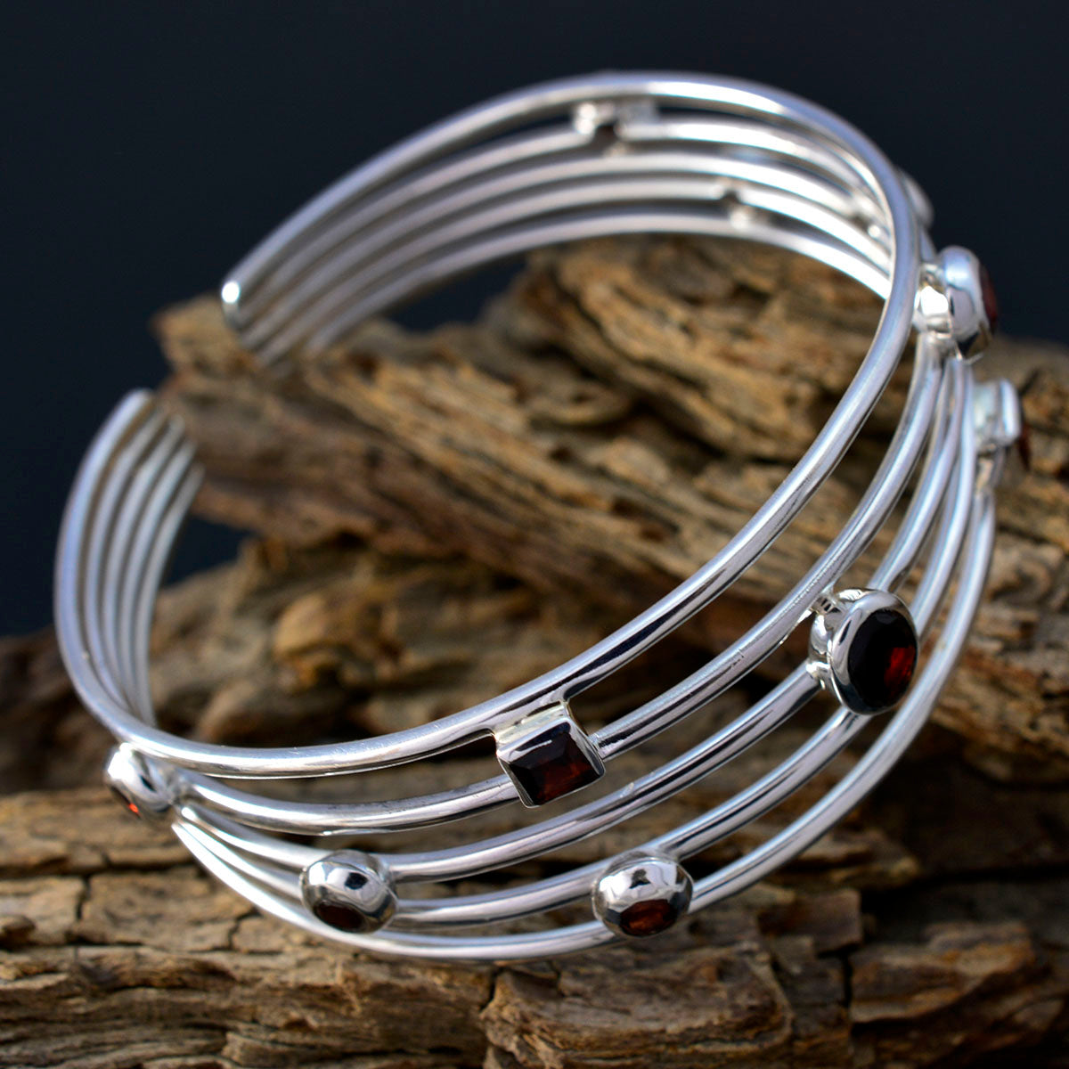 Garnet Notting Hill Carnival Essential Red Silver Cuff Bracelet