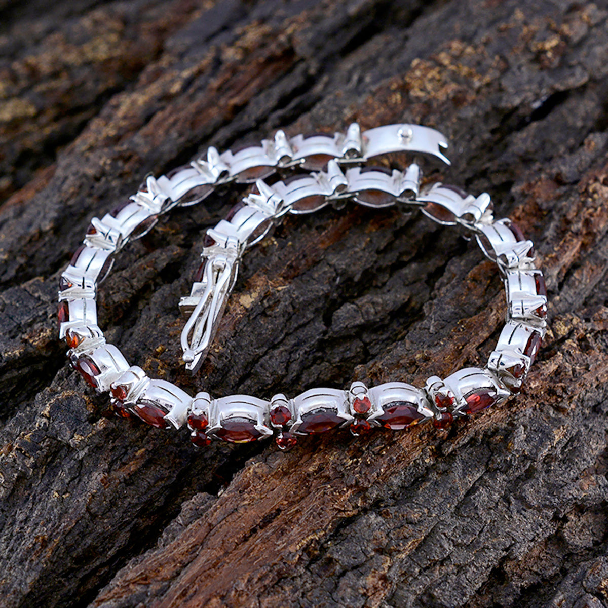 Garnet Nut Day Minimal Red 925 Silver Tennis Bracelet