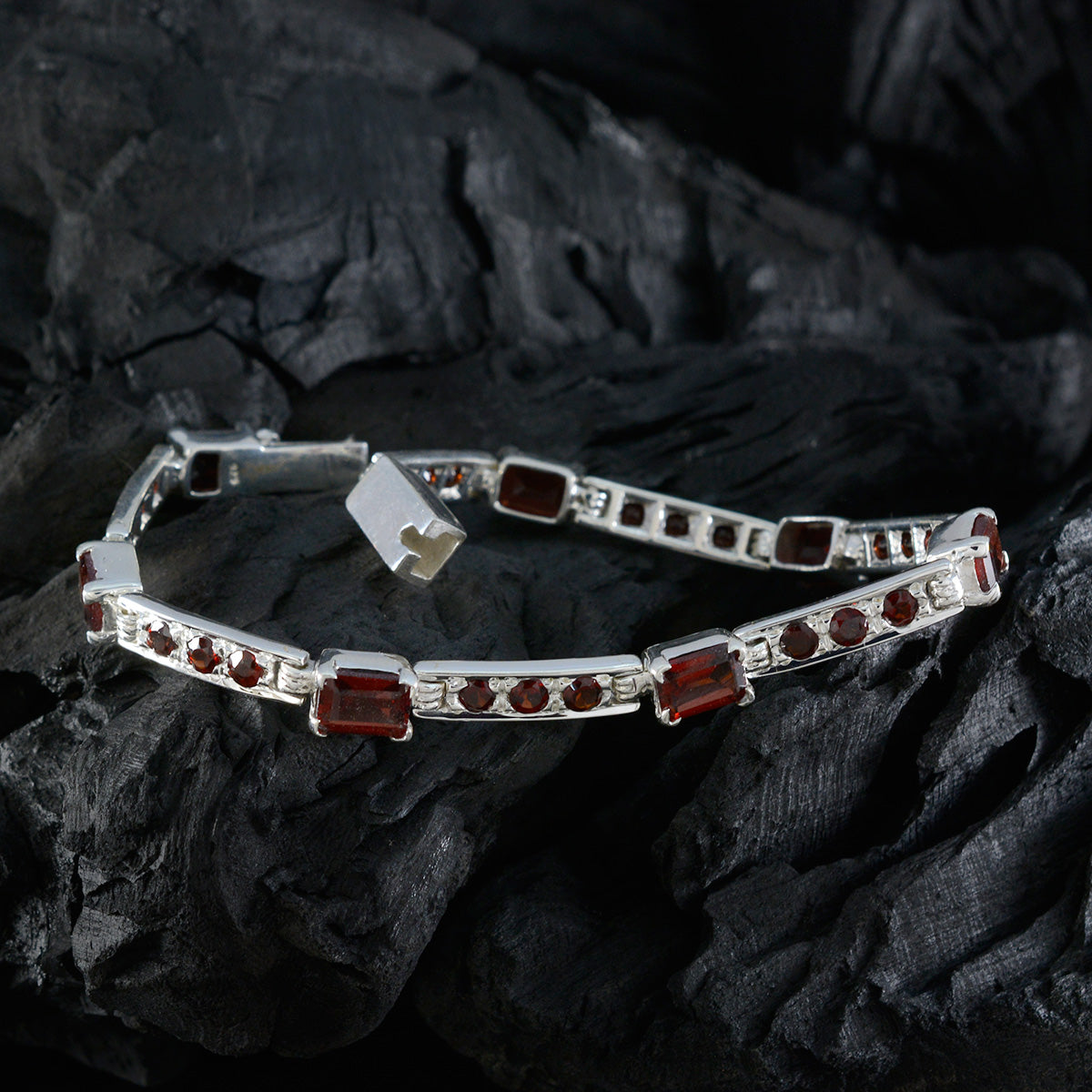 Garnet Office Minimal Red Silver Tennis Bracelet