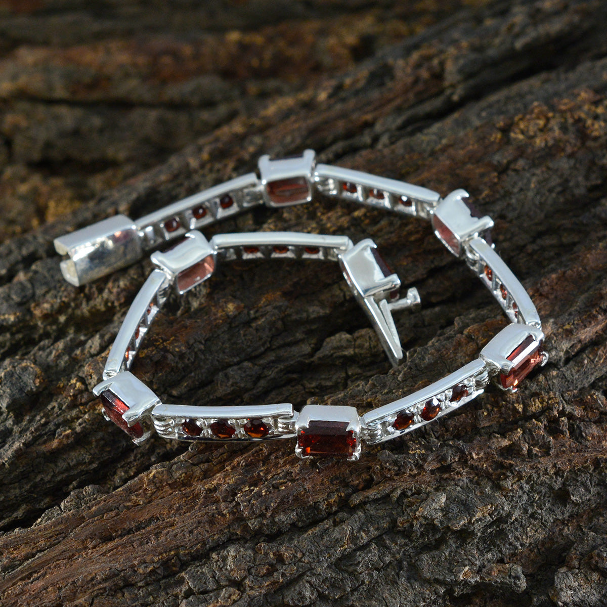 Garnet Office Minimal Red Silver Tennis Bracelet