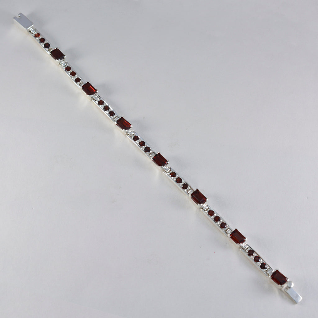 Garnet Office Minimal Red Silver Tennis Bracelet