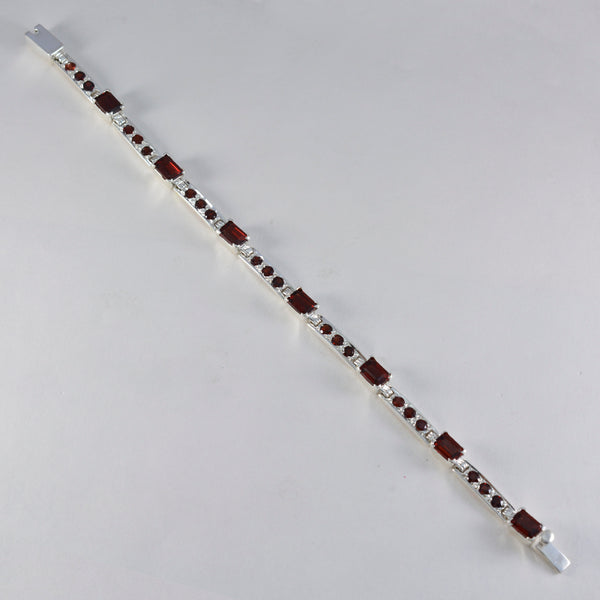 Garnet Office Minimal Red Silver Tennis Bracelet