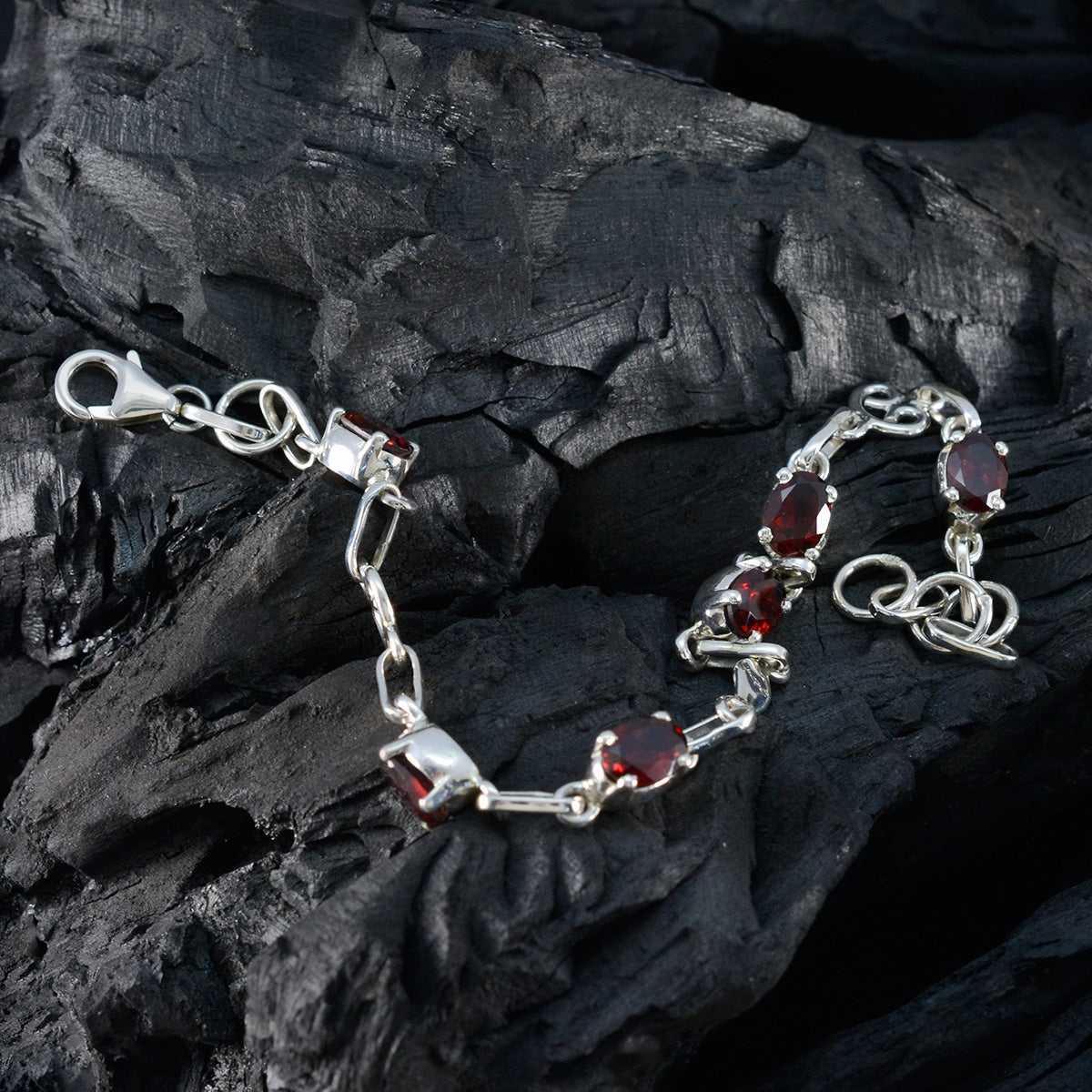 Garnet Kwanzaa Slim Red Silver Links Bracelet