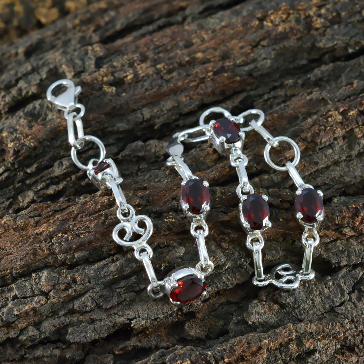 Garnet Kwanzaa Slim Red Silver Links Bracelet