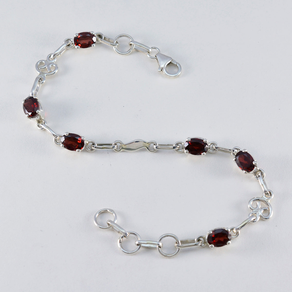 Garnet Kwanzaa Slim Red Silver Links Bracelet