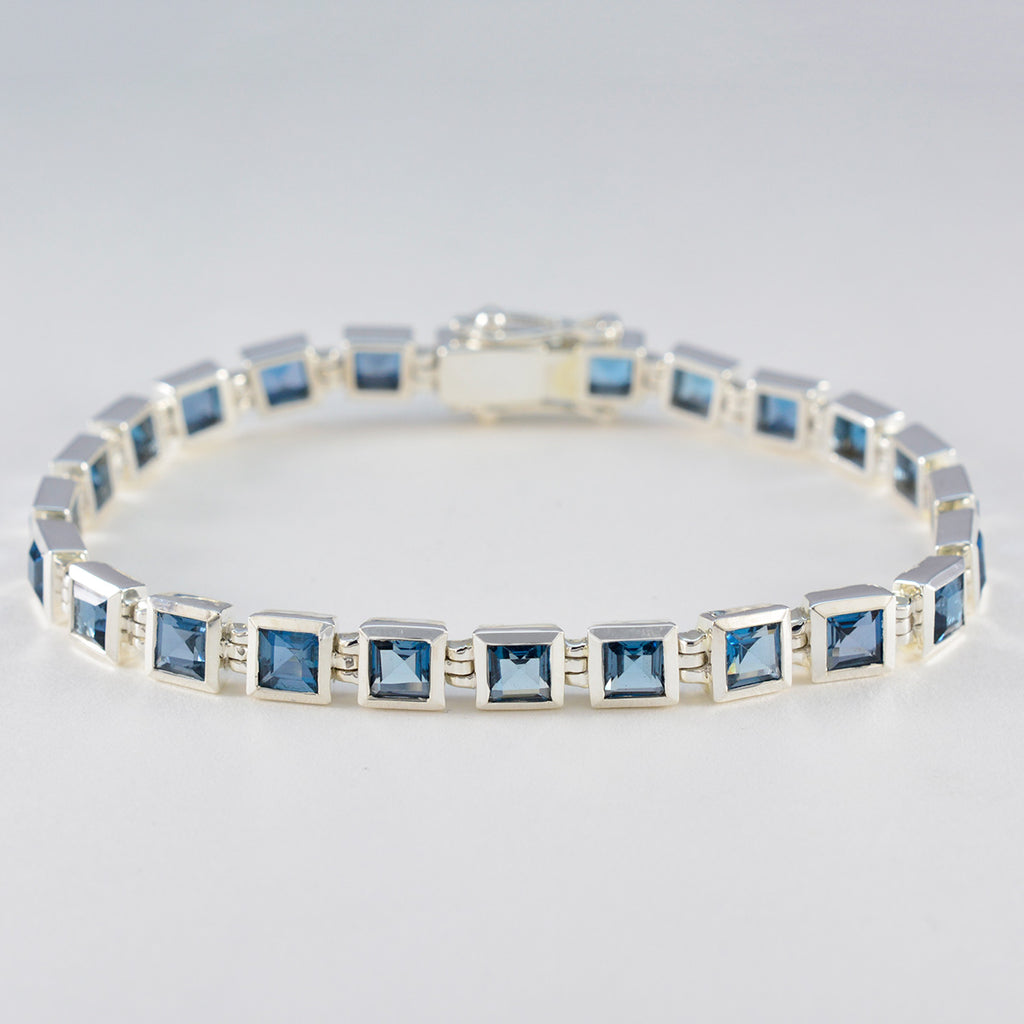Blue Topaz One-of-a-Kind Classic Blue Silver Tennis Bracelet