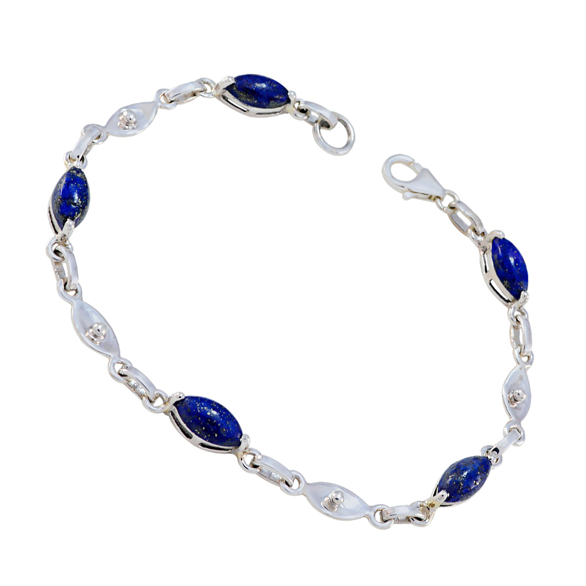 Lapis Lazuli Pancake Day elegante blauwe sterling zilveren schakelarmband Secundaire afbeelding