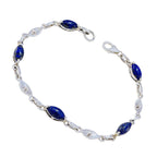 Lapis Lazuli Pancake Day Elegant Blue Sterling Silver Links Bracelet
