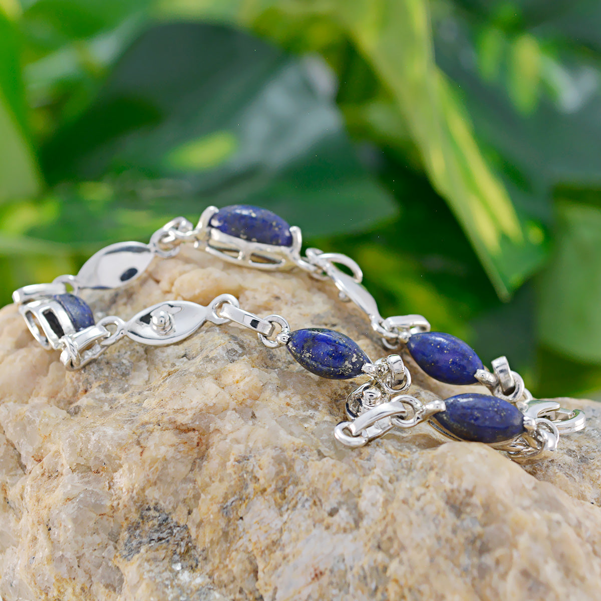 Lapis Lazuli Pancake Day Elegant Blue Sterling Silver Links Bracelet