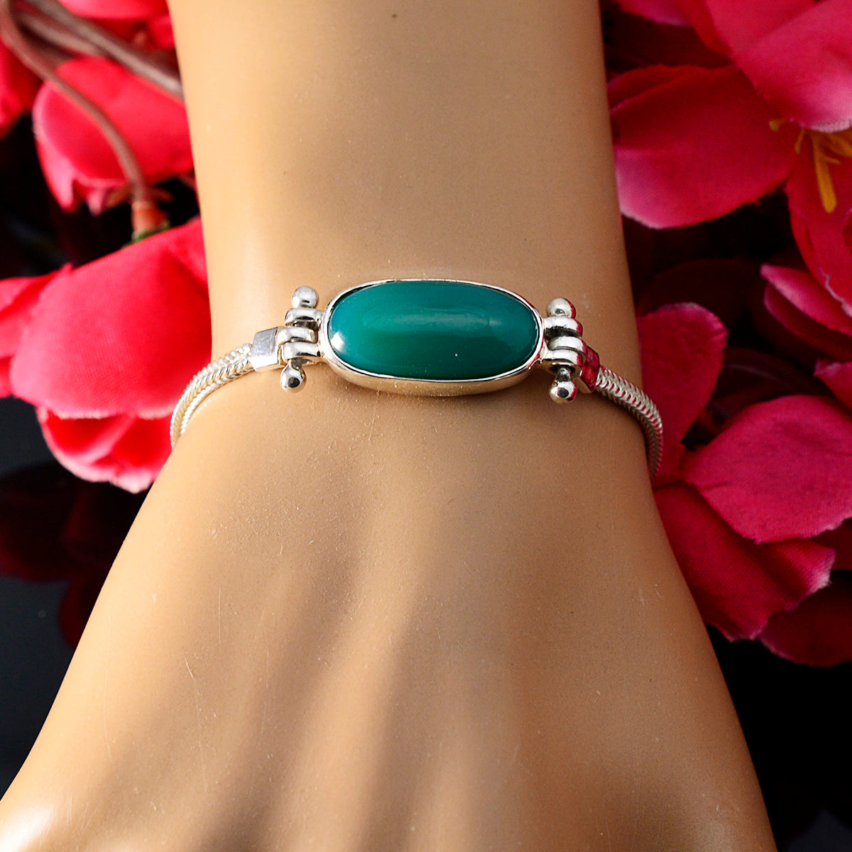 Malachite Popcorn Lovers Day Featherlight Green Silver Chain Bracelet