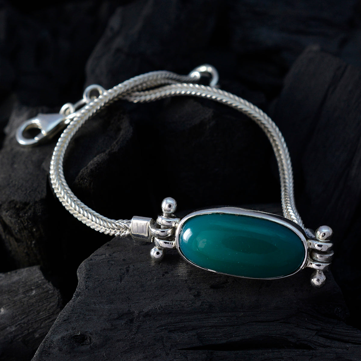 Malachite Popcorn Lovers Day Featherlight Green Silver Chain Bracelet