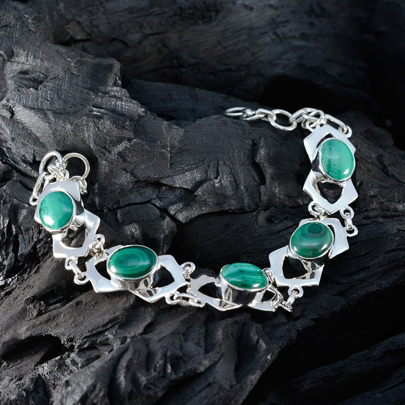 Malachite President’s Day Mid-weight Green Sterling Silver Links Bracelet