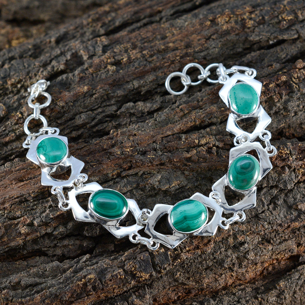 Malachite President’s Day Mid-weight Green Sterling Silver Links Bracelet
